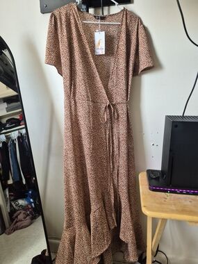 Leopard Print Wrap Maxi Dress with Ruffle Hem